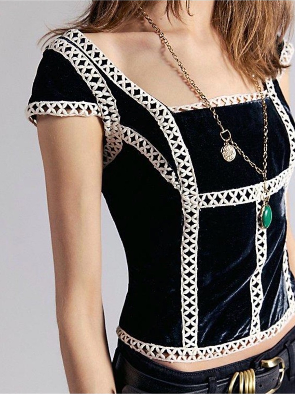 Free People Tyler Velvet Corset Top. NWT. Black - Picture 2 of 3